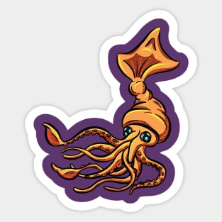 Giant Orange Squid Cartoon Illustration Sticker